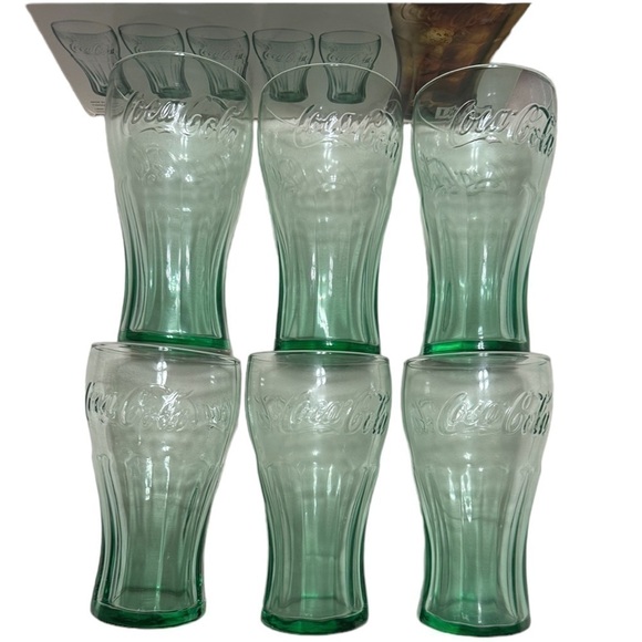 NEW Vintage Coca Cola Green 6 Glass Set WITH Original Box, 16.75 oz Libbey Glass - Picture 8 of 16